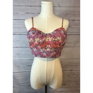 bebe Pink Floral Embroidered Bustier Crop Top Corset Style Cami Size 8